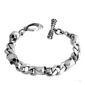 King Baby Sterling Silver Skull Chain Toggle Bracelet Men Rock Gothic Jewelry L